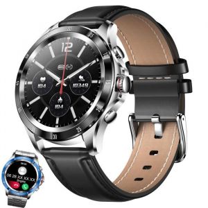 Image de Montre Connectée Femme Homme Ronde Hybride Lunette Appel Double Bleutooh à Micro istant Vocal T rmomètre Integrée Noir Argent