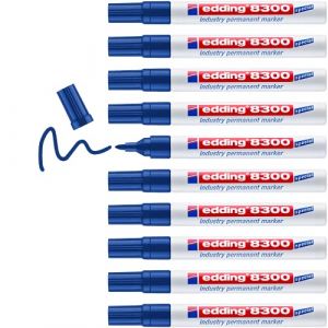 Edding 8300 Marqueur permanent spécial industrie - bleu - 10 stylos - pointe ronde 1,5-3 mm - pour marquer de façon permanente des surfaces légèrement huileuses et poussiéreuses