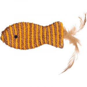 Flamingo Jouet pour Chat Justo Poisson Brun & Jaune - 14x5,5x2cm - avec cataire et Plumes