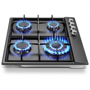 Sndoas - Plaque de cuisson à gaz 4 feux, avec sécurité thermocouple, compatible gaz naturel ou propane, panneau émaillé noir, 8,06 kW, 220-240 v