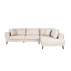 Loungitude IMPERIAL - Canap&eacute; d'angle convertible 2 coffres en tissu et pieds en m&eacute;tal noir - Beige - Angle Droit