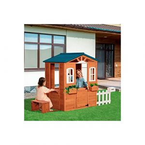 Maison en bois pour enfants - Brooklyn Gris - Boîte aux lettres et banc - Certifié FSC