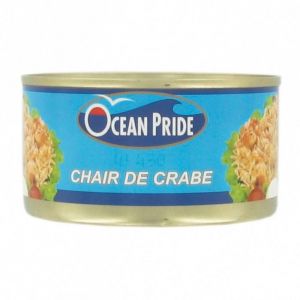 Image de Chair blanche de crabe en conserve - Origine FRANCE - Marque Ocean Pride - 170G 4 bo&icirc;tes