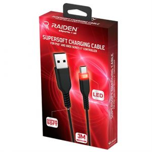 Image de Subsonic Raiden - Cable de recharge et transfert USB C, Supersoft anti nœuds de 3 mètres, LED rétroéclairage pour manette PS5, Nintendo Switch et Xbox Serie X