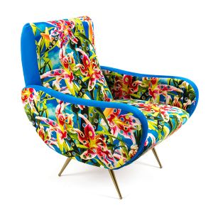 Image de Seletti Fauteuil rembourré TOILETPAPER ARMCHAIR (Flowers with holes - Tissu en polyester, Structure en bois, polyuréthane et métal)