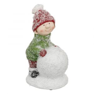 Déco de Noël Enfant en résine avec Boule de Neige H 25 cm