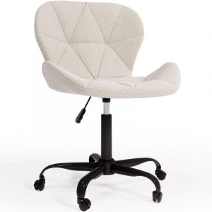 Privatefloor Chaise de bureau avec roulettes - Chaise pivotante de bureau - Rembourr&eacute;e en tissu boucl&eacute; - Structure noire Wito Blanc