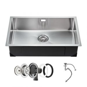 VEVOR Évier de cuisine, 76 cm, évier sous plan en acier inox 304, évier à encastrer cuve simple avec accessoires, évier de lave-vaisselle ménager pour camping-car, cuisine de préparation, buanderie