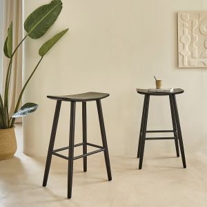 Bois Dessus Bois Dessous Lot de 2 tabourets en teck massif noir 75 cm