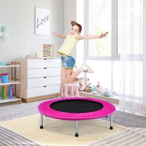 COSTWAY Trampoline de Fitness Pliable Enfant Ø95,5CM Charge Max 150KG avec 32 Ressorts avec Boucle Housse de Protection en PVC Rose