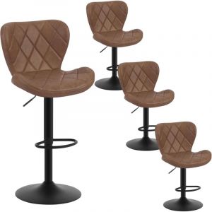 Lot de 4 Tabouret de Bar, Tabouret de Cuisine à Hauteur Réglable, Chaise de Bar Pivotante en Similicuir avec Repose-Pieds et Dossier, Marron - Woltu