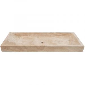 Vasque &agrave; poser rectangulaire Travertin - 120x45x10 cm - Beige