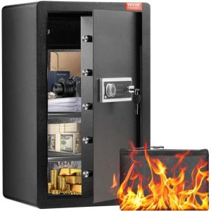 Vevor - Coffre-fort a Porte Simple 113 l, 2 Facons de Deverrouillage par Cle ou Mot de Passe, avec Sac Ignifuge, Porte-Cles, Lumiere led et 2
