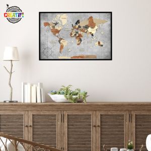 Tableau carte du monde 3d multicolor s