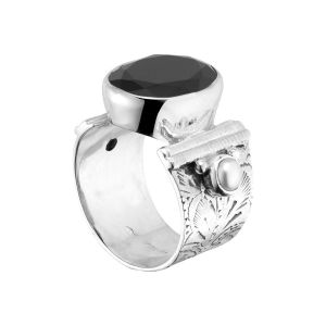 Image de Canyon Bijoux Anneau cabochon en argent 925 passivé, Onyx, 10.8g, T58