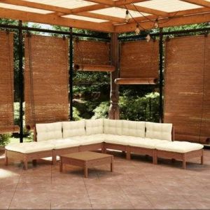 VidaXL Salon de jardin 8 pcs avec coussins marron miel bois de pin