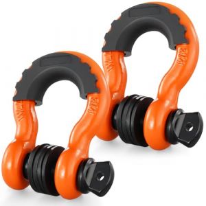 VEVOR Manille à anneau D 19 mm, lot de 2 manilles de remorquage acier allié, résistance à rupture 28,5 t avec goupille à vis 22 mm, isolateurs et rondelles, récupération pour VTT, camion, jeep, orange