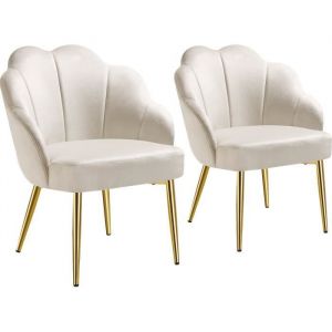 TecTake Lot 2 fauteuils cocktail rembourrés revêtement en velours crème/or