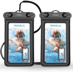 Travelly Waterproof Phone Case Set of 2 - Universal Underwater Case for Smartphone - Convient &agrave; tous les t&eacute;l&eacute;phones - Drybag - Pour les vacances, la natation et les sports nautiques - Noir/Noir