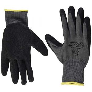 Image de FP NITRAS Nylotex 3520 Lot de 12 paires de gants de travail en nylon et latex Gris/noir Taille 8/L