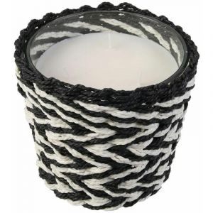 The home deco factory Bougie parfumée 3 mèches diamètre 15cm socle tressé blanc et noir - Blanc et noir
