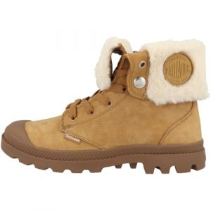 Palladium Bottines FEMME en cuir grainé miel à tige rabattable, fourrées, lacets plats