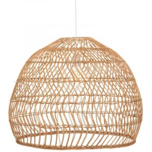 Pegane Lampe suspendue, Suspension luminaire en bois de rotin coloris beige et fer blanc - diamètre 58 x Hauteur 47,50 cm -