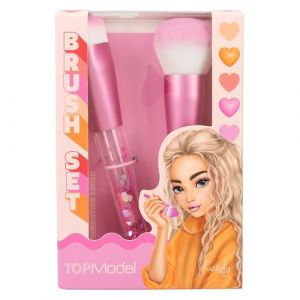 Depesche 12817 TOPModel Beauty and Me-Set rose, avec poignées transparentes et confettis en forme de cœur, avec 2 pinceaux pour brumisateur et fond de teint, Multicolor