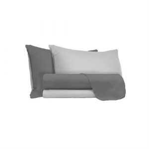 Italian Bed Linen CL-NC-Grigio chiaro/fumo-2P Natural Color Ensemble de draps de lit, Clair/Gris foncé, Double, 100 % Coton