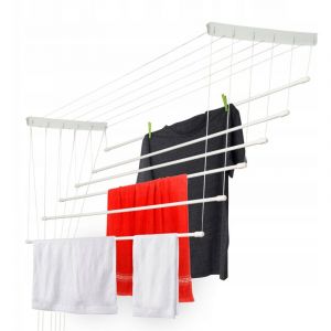 Etendoir a Linge au Plafond avec Tiges en Acier, Pratique Systeme de Sechage Suspended pour Maximiser l'espace Interieur (Blanc, 6 x 90 cm) - Kadax