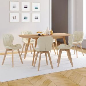 Idmarket Lot de 6 chaises ROBINE en tissu beige pour salle à manger