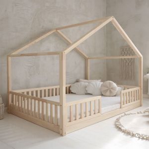 Petits-meubles - Lit cabane 140x200 barrières et sommier inclus pieds 1 cm Roxane Bois