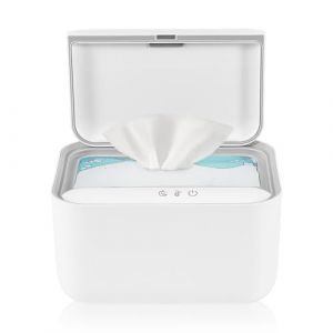 Lionelo BABYBLISS Appareil chauffant pour lingettes humides et petites serviettes 20 W pour bébé, veilleuse intégrée, 3 niveaux de chauffage, panneau tactile, garde les lingettes humides