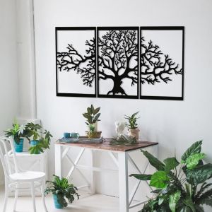 Grande Décoration Murale en Métal Arbre de Vie 3 panneaux - 145 x 60 cm - DEKORY