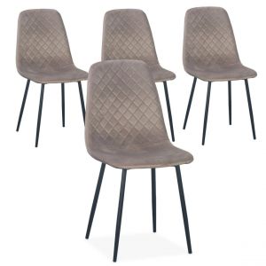 Image de Lot de 4 chaises matelassées Norway Velours Taupe Pieds Noir