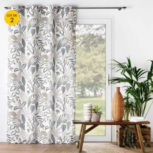 Douceur D'intérieur - Lot de 2 rideaux a oeillets 140 x 260 cm polyester imprimé Tilda Blanc