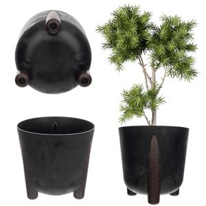 Pot de fleurs rond en plastique avec insert int&eacute;rieur, pot de fleurs d&eacute;coratif pour l'int&eacute;rieur et l'ext&eacute;rieur (noir, 34 cm), K9907 - Kadax