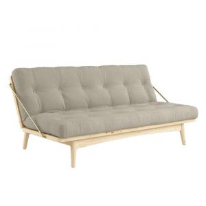 Banquette futon FOLK en pin massif coloris lin couchage 130 x 190 cm.