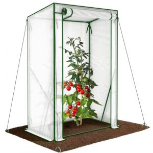 VOUNOT Serre de Jardin à Toit Incliné Serre à Tomate avec Grande Porte pour Légumes Plantes Fleurs Bâche PE Renforcée 135g/m2 Protéger Vos Plantes en Toutes Saisons 100x50x150cm Blanc