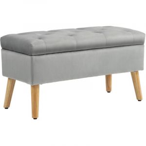 Homcom Banc de rangement - avec couvercle, tissu effet velours, pieds en bois - charge jusqu'&agrave; 120 kg - 80 x 35 x 42 cm - gris