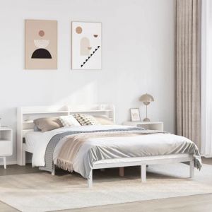 VidaXL Cadre de lit avec tête de lit blanc 140x200 cm bois pin massif, lit, meuble de chambre à coucher, lit en bois, lit double, cadre de lit en bois