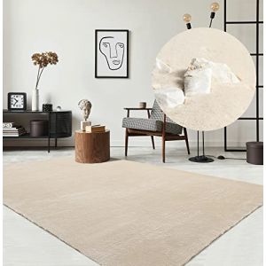 Tapis de Salon ou chambre en beige 60x110 | Tapis poil ras moderne et doux | Rectangulaire | Interieur | Lavable - The Carpet Loft