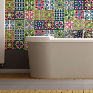 Ambiance-sticker - Sticker Mural Carrelage adhésif Cuisine Salle de Bain - 12 stickers carreaux de ciment tahiti - 12stickers10x10cm