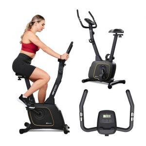 Hop-Sport Vélo d'appartement connecté HS-3000H Nexon 8 niveaux de réglage de résistance magnétique, écran LCD, Bluetooth et Kinomap, charge maximale 120 kg, Noir