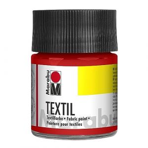 Marabu 17160005232-Peinture Textile pour Tissus clairs, Rouge 50 ml, Encre &agrave; Base d'eau, r&eacute;sistant au Lavage jusqu'&agrave; 60&deg;C, Fixation par Repassage ou au Four, Red