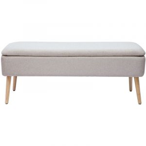Miliboo Banc coffre en tissu effet velours texturé beige et bois clair massif L120 cm lars