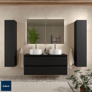 Planetebain Meuble salle de bain - 120 cm - Double vasques &agrave; poser - Noir mat - A suspendre - KARAIB