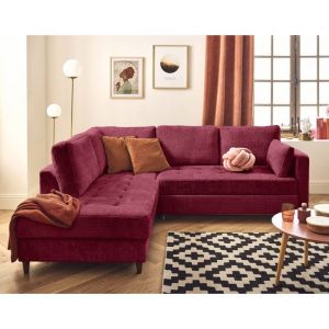 Anna - canap&eacute; dangle gauche 5 places convertible en velours textur&eacute; - Prune