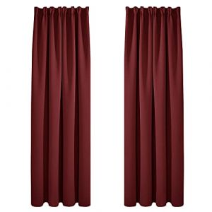 Lot de 2 Rideaux Occultants Isolants Thermiques avec Galon Fronceur, Grande Taille, 140x260 cm, Rouge - Rouge - Deconovo