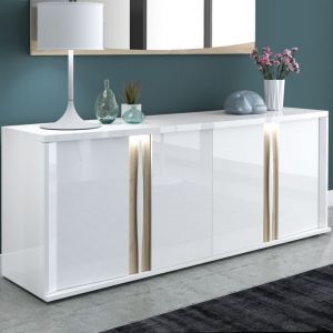 Sciae Buffet 4 portes avec led 200,5x57x87 cm ch&ecirc;ne et blanc - munst